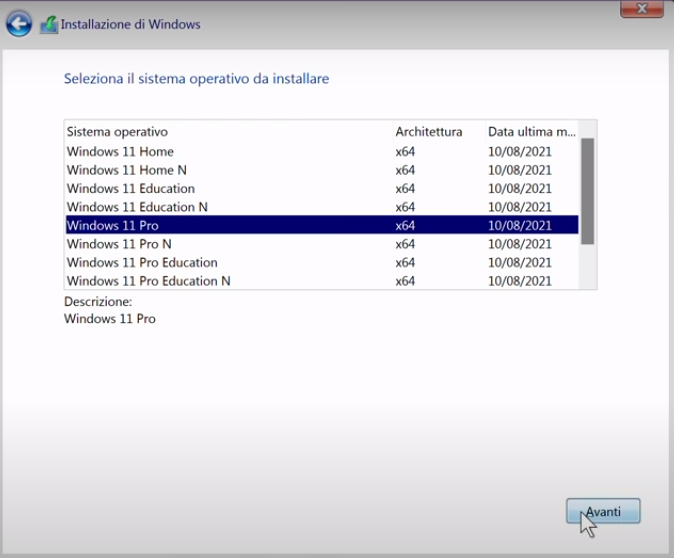 Selezionare Windows 11
