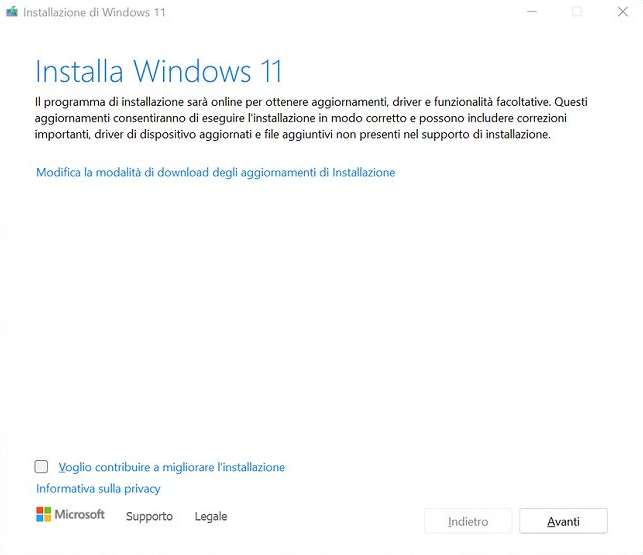 Installa Windows 11 da Windows 10