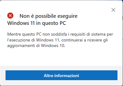 Impossibile aggiornare a Windows 11