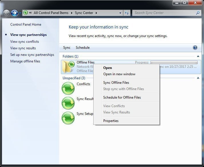 Sync Folder with Windows 7 Sync Center