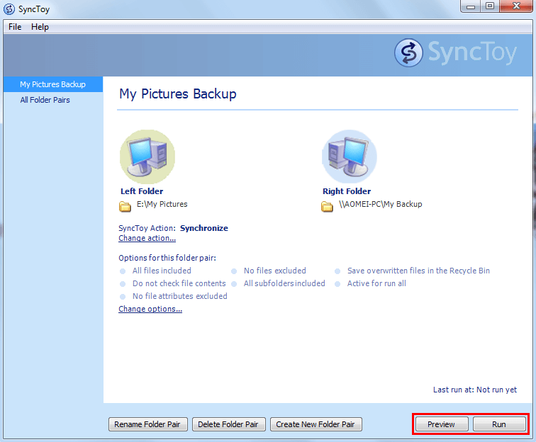Sync Files using SyncToy