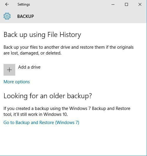 Arquivos de backup no Windows 10