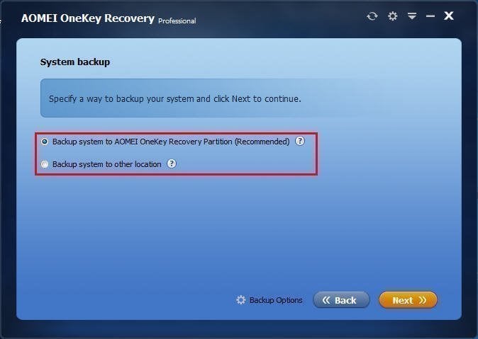 Backup System to AOMEI OneKey Recovery Partition