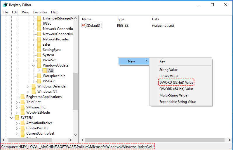 disable automatic updates windows xp regedit