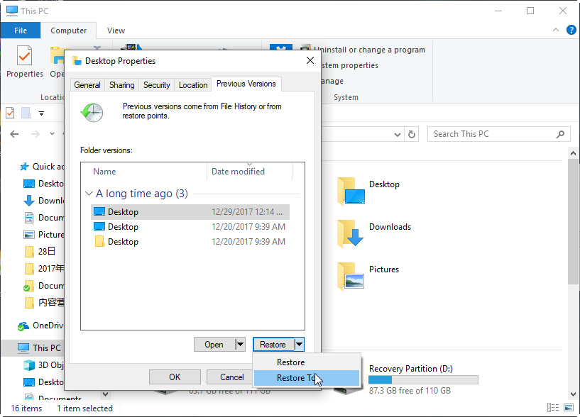how to restore download folder in windows 10