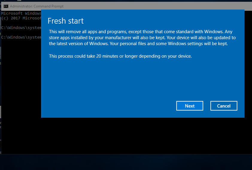 Repair Windows 10 solution 5: Fresh Start