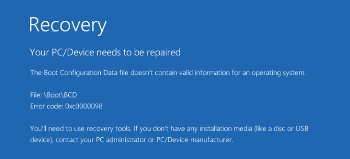 Your PC needs to be repaired Windows 10