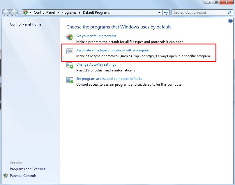 how to change default program files windows