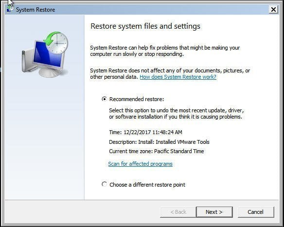 Restore System Files Settings