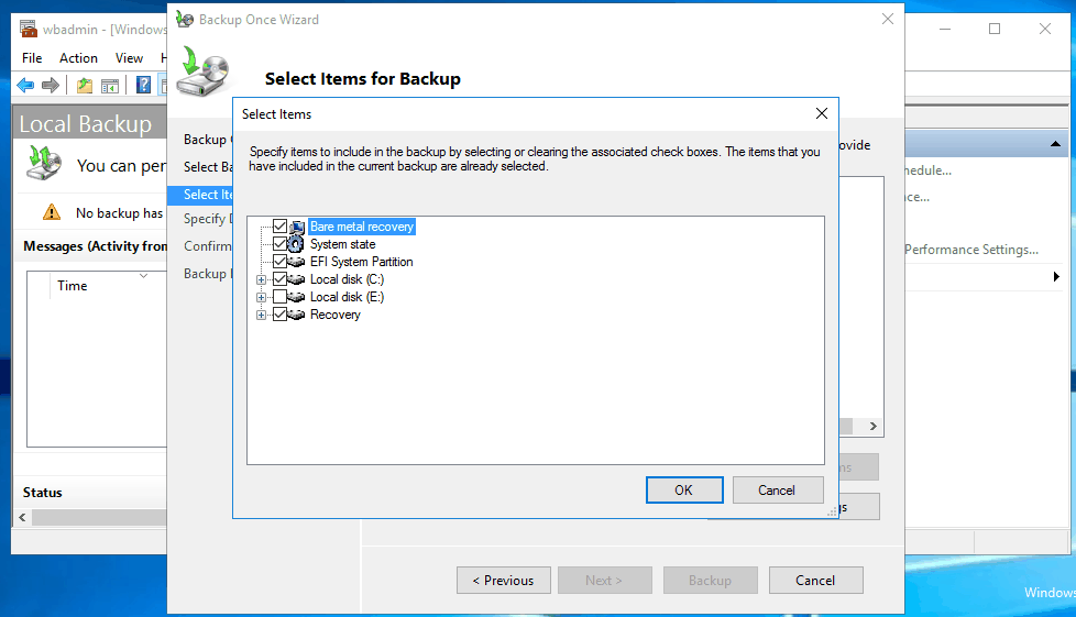 Select Item for Backup